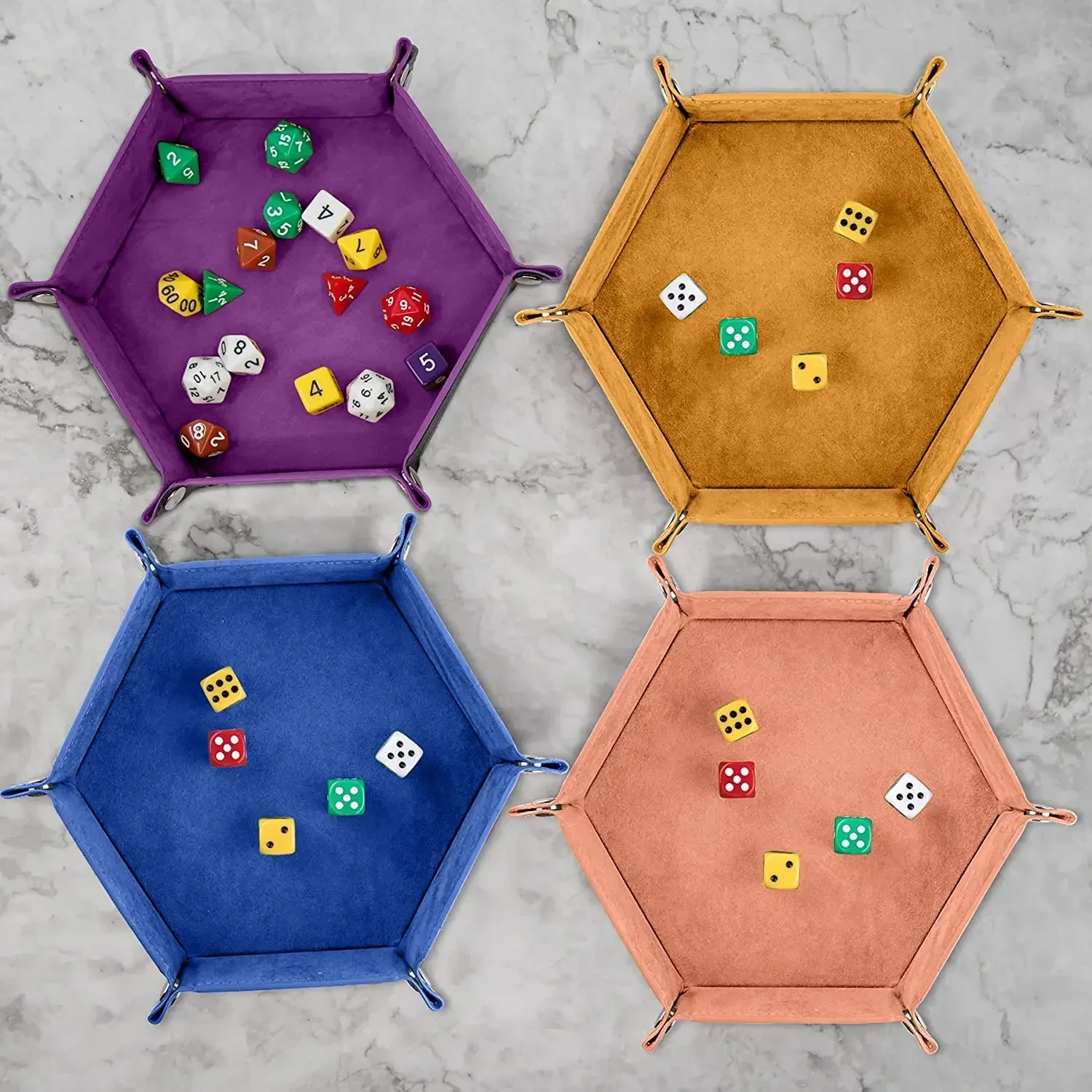 Dice Tray Hexagon Rolling Holder Folding PU Leather Trays For Dice Games Like RPG, DND And Other Table Games