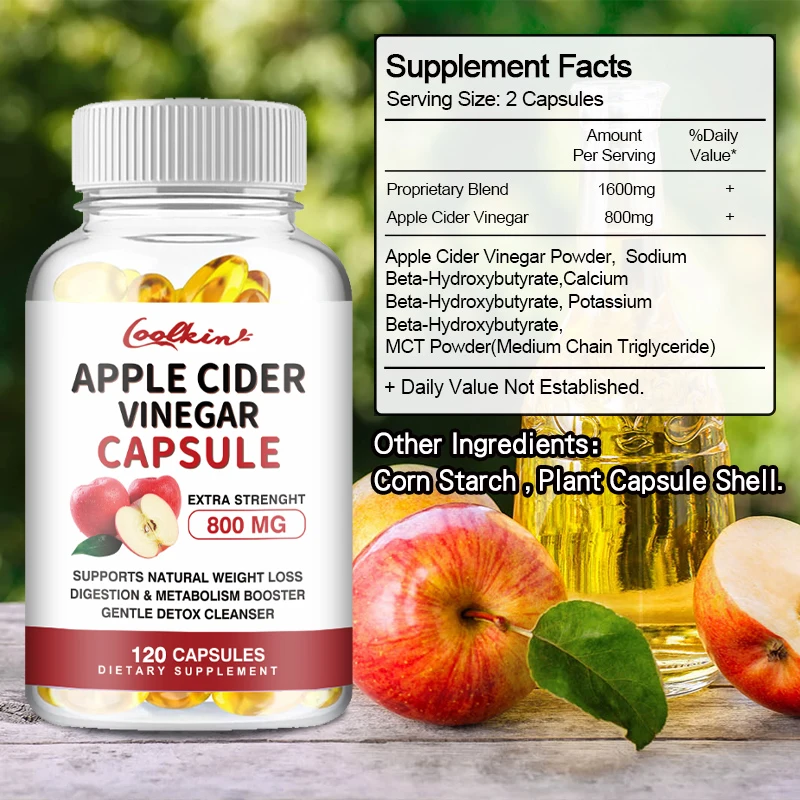 Apple Cider Vinegar Capsules - Helps with Detoxification, Weight Management, Appetite Suppression and Improved Digestive Health