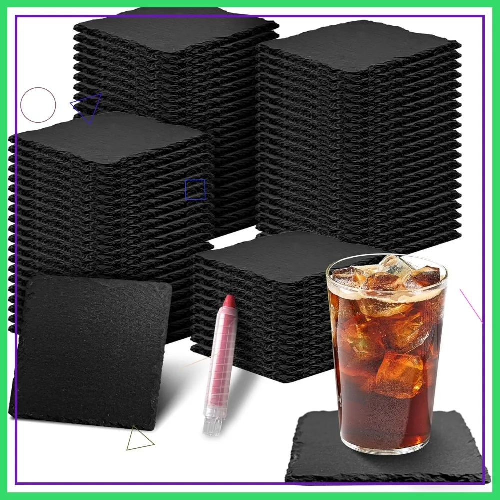 

Набор из 72 черных подставок под кружки из сланца, квадратные, 4 дюйма, с защитой от царапин на дне, для дома, офиса, бара, свадьбы и вечеринок