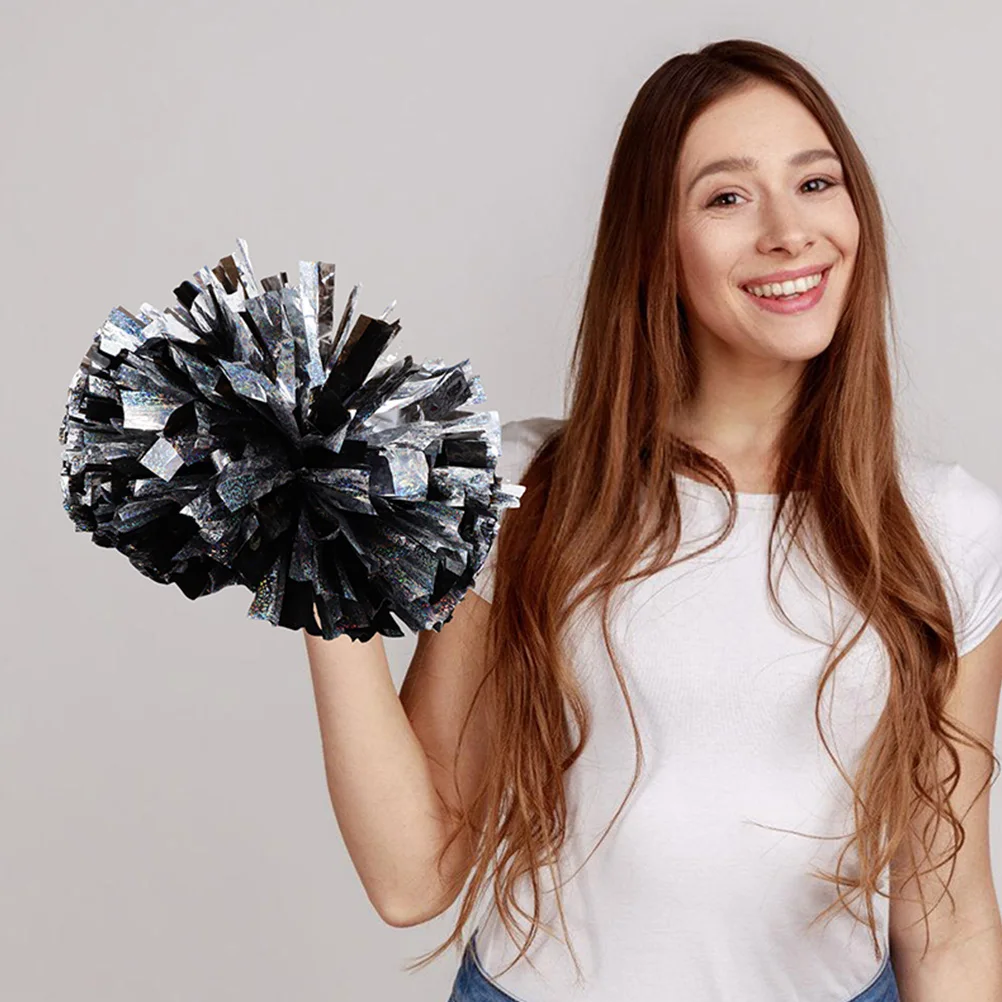 

2Pcs Cheerleader Poms Metallic Daily Sports Props Black Silver 6Inch Reusable Team Event Props Daily