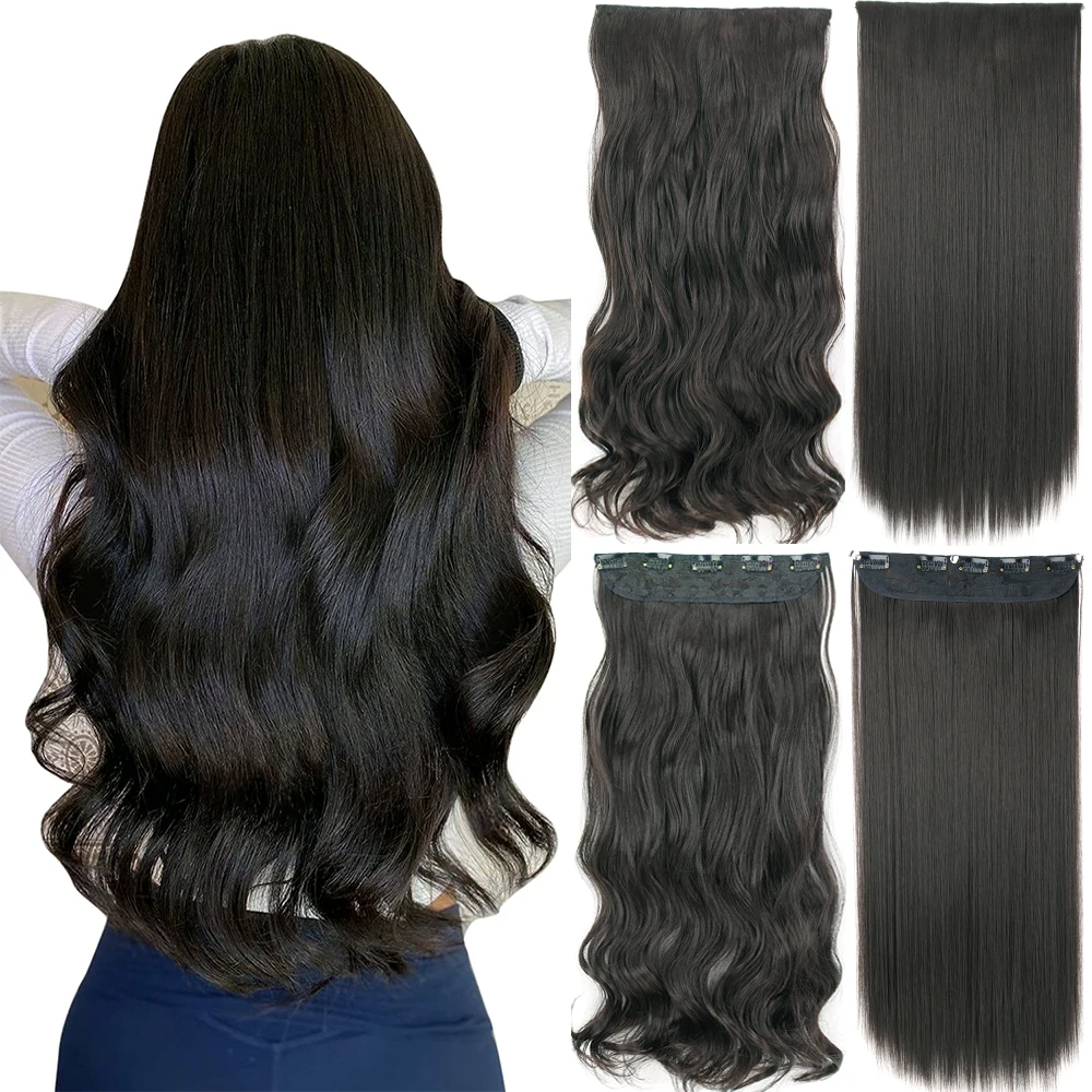 22Inch Synthetic Hair Extensions One Piece 5 Clips Long Wavy High Temperature Fiber Black Brown Blonde Hairpiece For Women