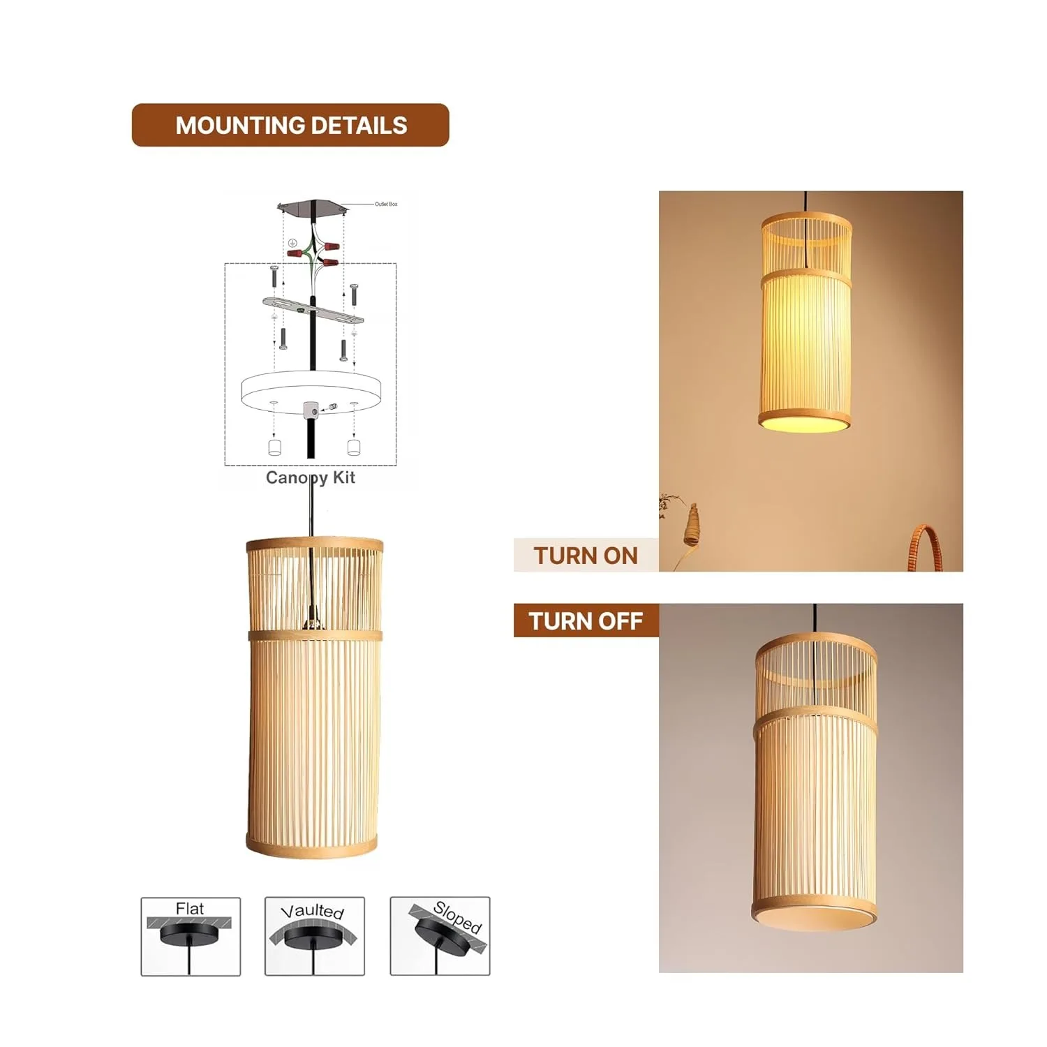 

JOYINLED Modern Bamboo Chandelier, E27 Handwoven Rattan Pendant Light Natural Ceiling Lamp for Bedroom Living Room Lighting