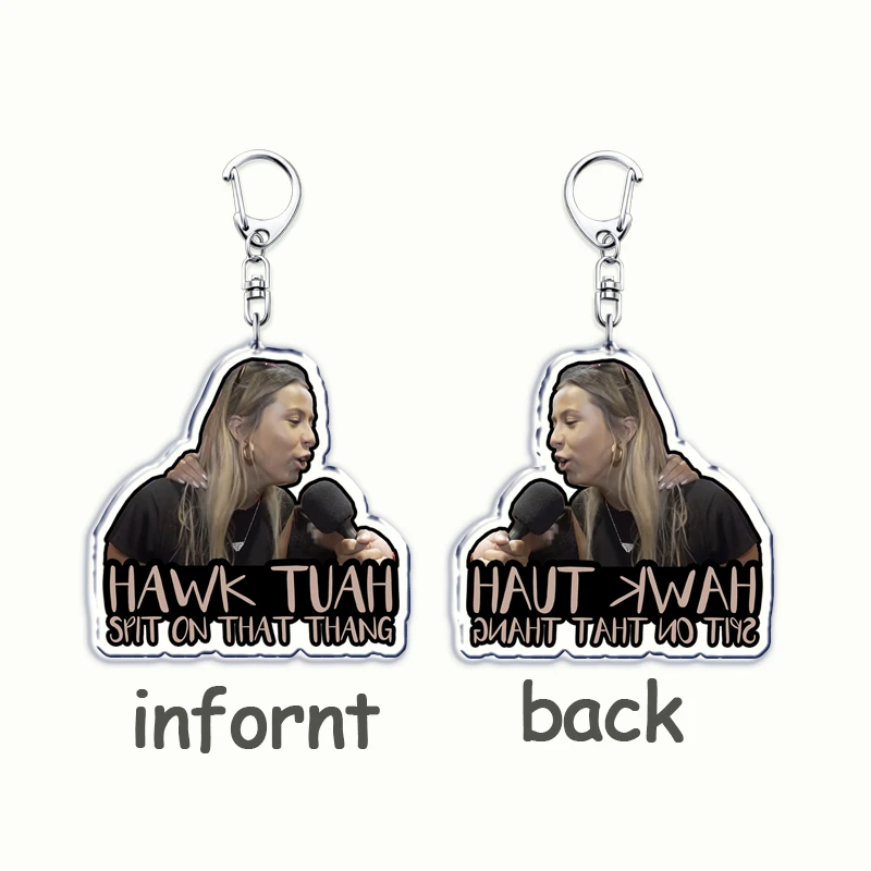 Funny Hawk Tuah Girl Meme Keychains Spit on That Thang Keyring for Accessories Bag Pendant Key Chain Jewelry Fans Friends Gifts