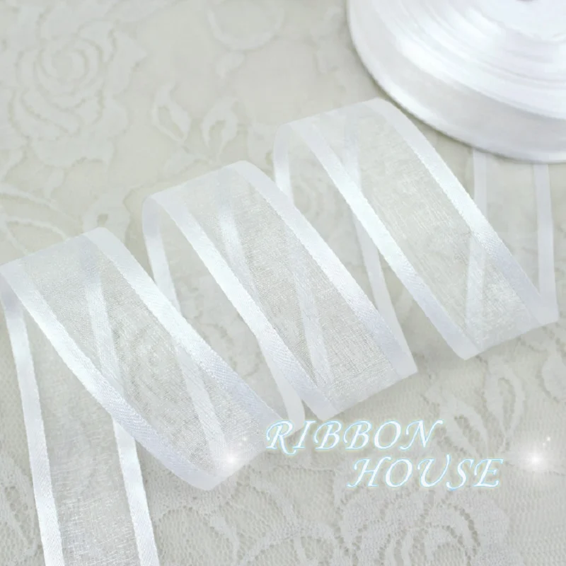 

(50 yards/roll) 1'' (25mm) White broadside organza ribbons wholesale gift wrapping decoration