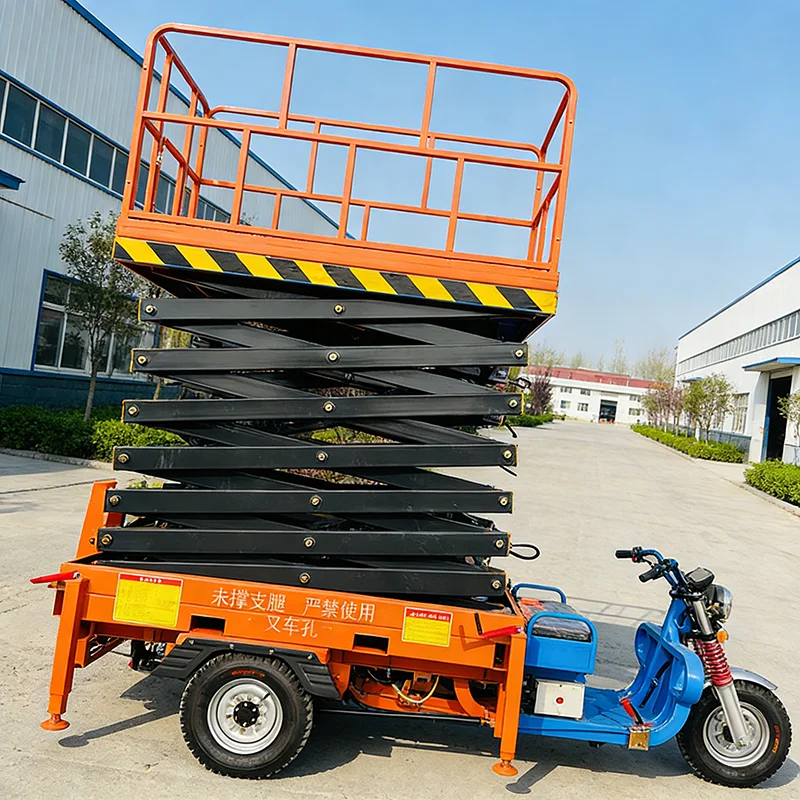 Three Wheel Self Propelled Scissor Lift Electric Mobile Platform with Extended Deck and Zero Turning Radius