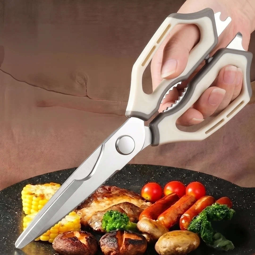 New Stainless Steel Kitchen Scissors Multi-Functional Home Use Powerful Fish Cutting Chicken Duck Bone Special Food Scissors Com