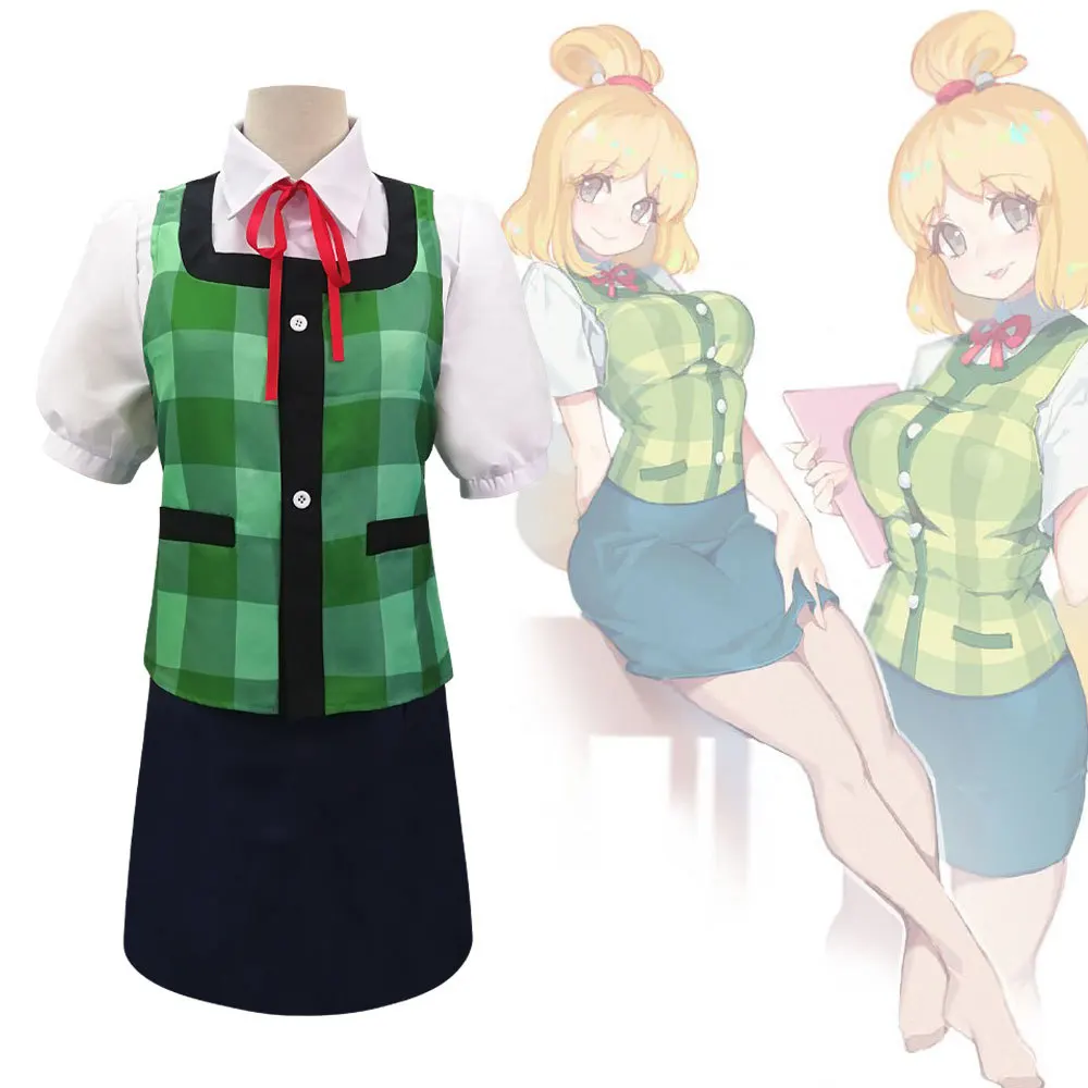 Animal Crossing Isabelle Cosplay Traje para Mulher, Game Outfit, New Horizons Outfit, Cauda Headwear