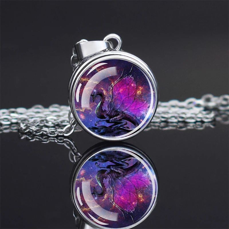 Starry Sky Necklace  Allosaurus Glass Necklace Pendant  Chinese Traditional Divine Beast  Mysterious Legend