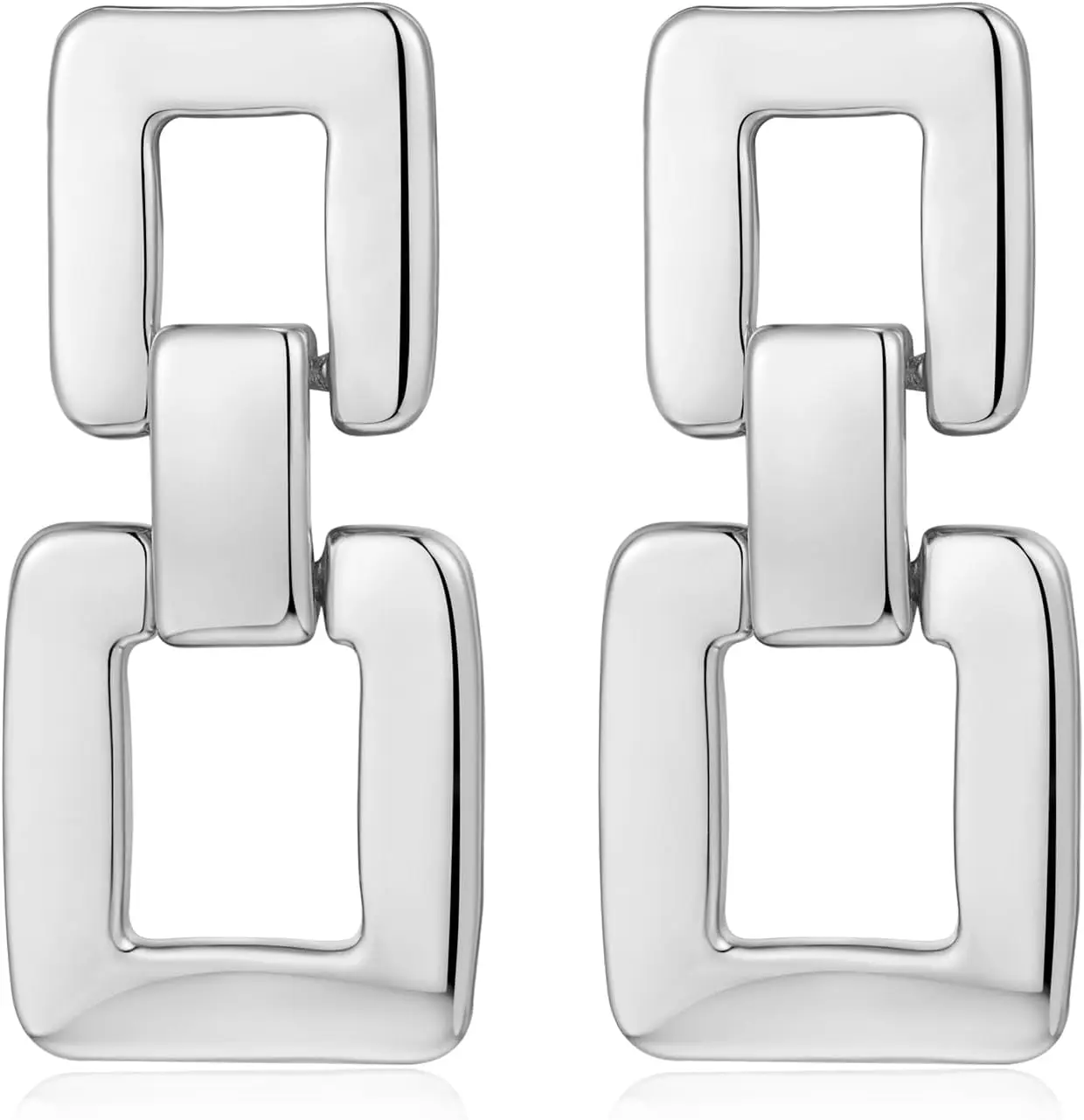 

Gold Silver Geometric Drop Dangle Earrings for Women Brushed Link Square Dangle Earrings Trendy Jewelry