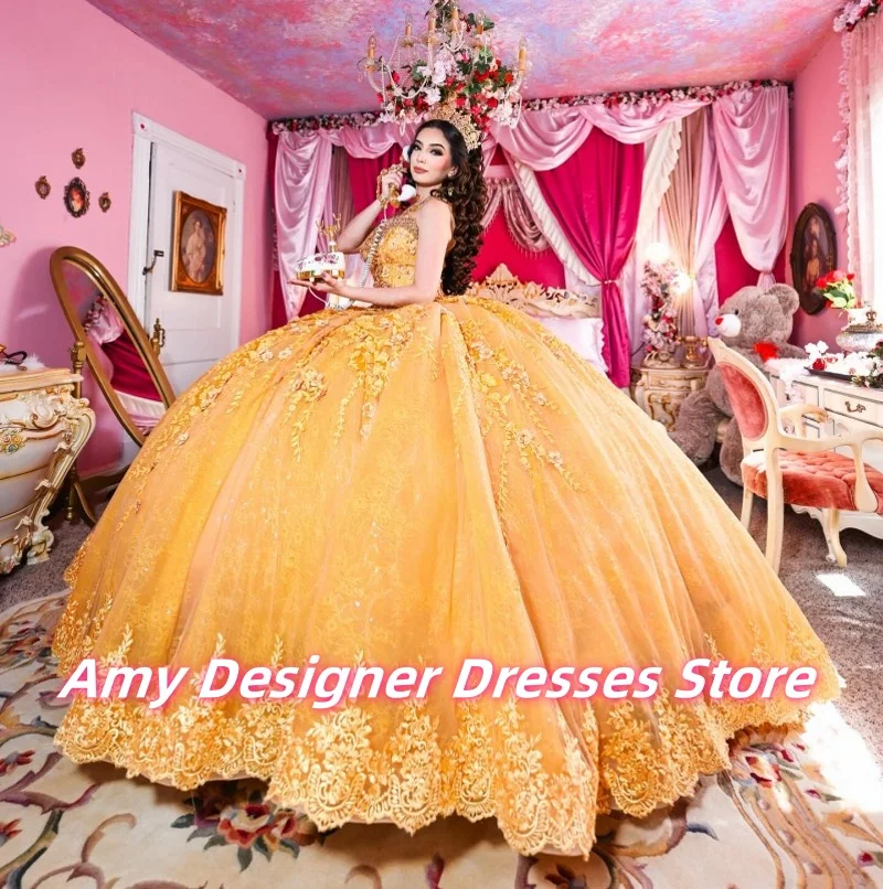 Robes De Quinceanera Orange attrayantes pour filles arabes, robes De bal avec des appliques De perles exquises, personnalisées, 15 ans