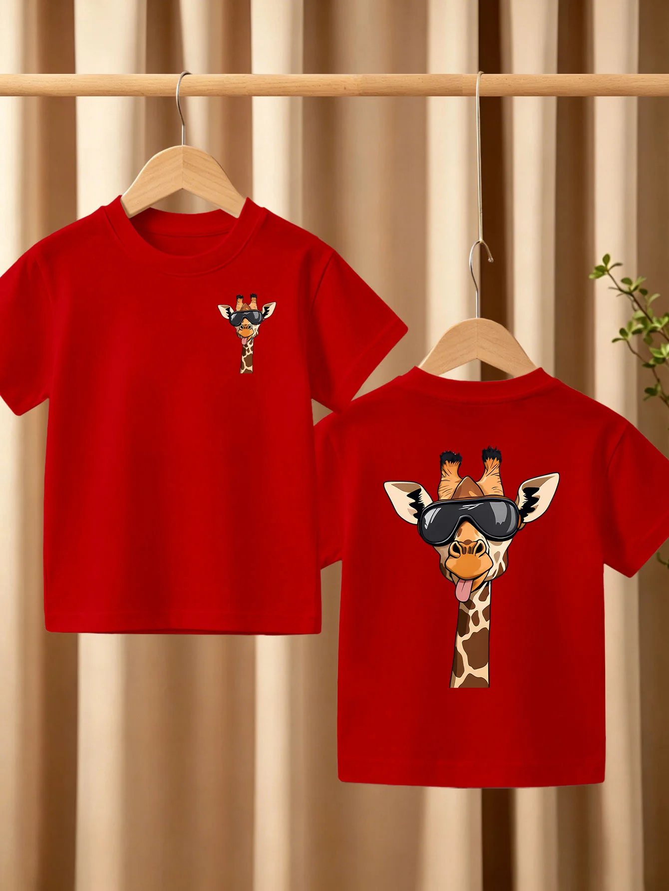 Cool Sunglasses Giraffe Front Back Print Boys Girls T Shirt Animal Kids Tee Parent Child Matching Casual Summer Family Daily Top