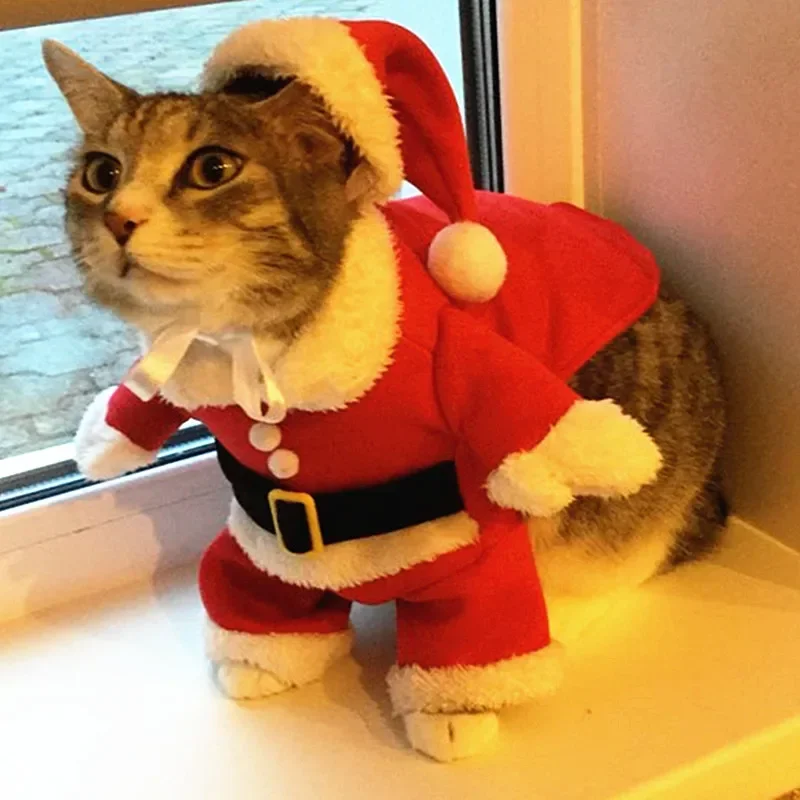 Winter Christmas Pet Costumes Funny Santa Claus Outfits for Small Cats Dogs Cute Kitty Kitten Puppy Xmas New Year Party Clothing