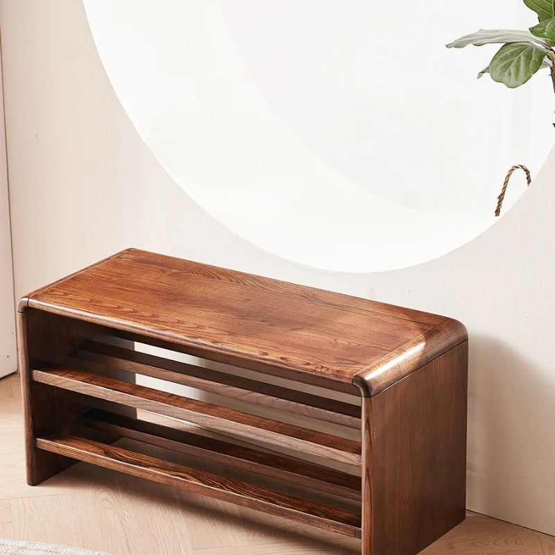 

Wooden shoe rack changing stool integrated can sit and change modern simple door storage complete solid wood