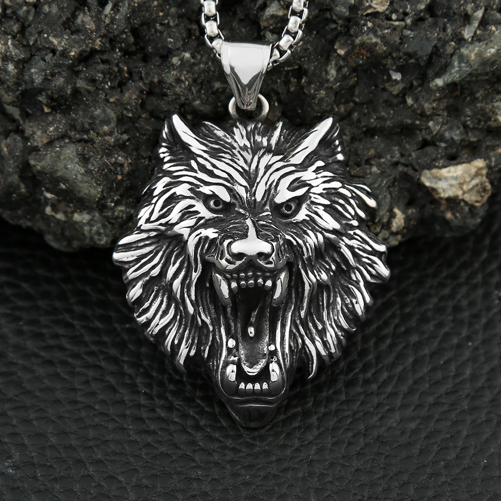 Nordic Viking Vintage Wolf Head Pendant 316L Stainless Steel Odin Animal Necklaces For Men Fashion Mythology Amulet Jewelry Gift