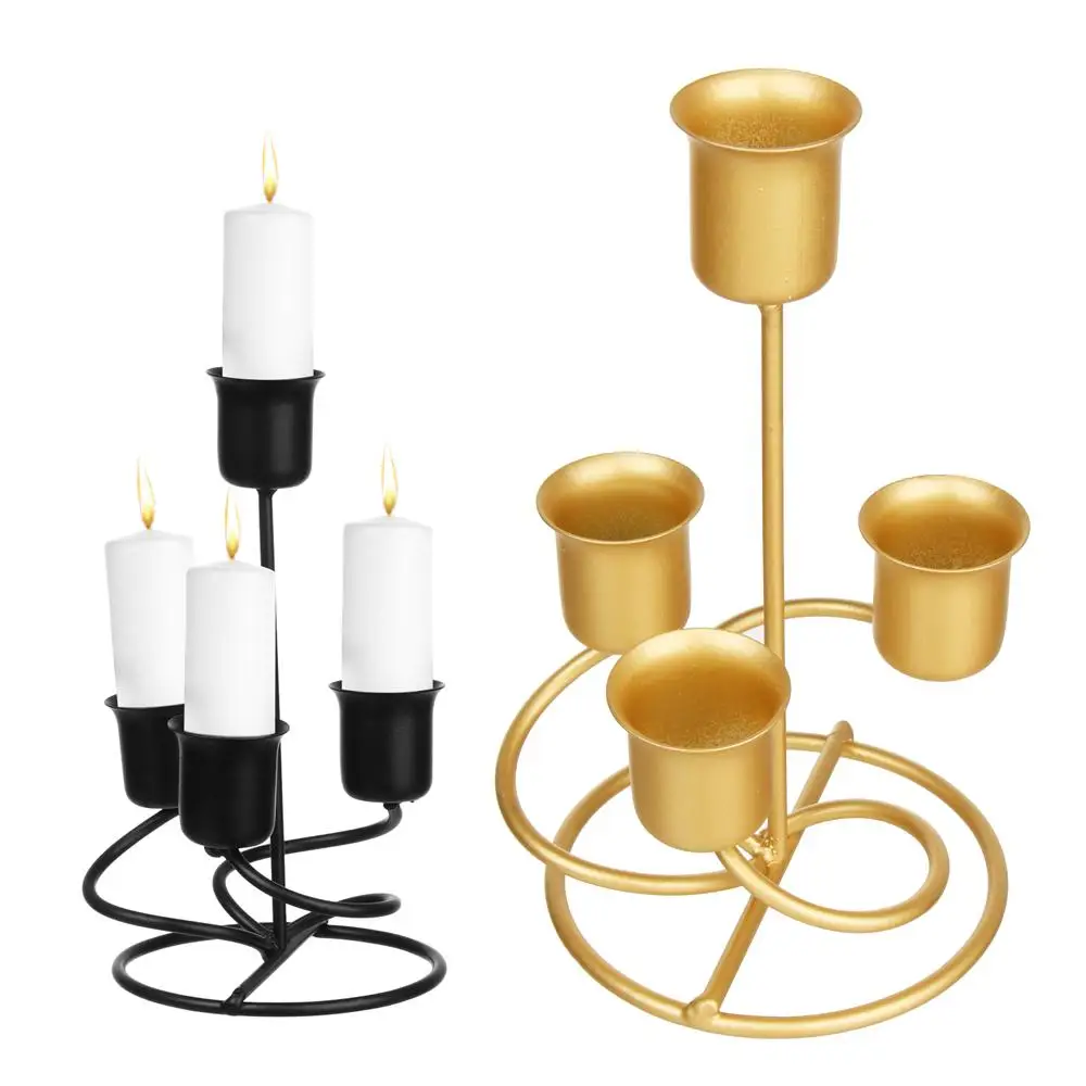 Black Gold Candle Holders Wrought Iron Candelabra Modern Style  Metal Candle Stands Pillar Candles Mantle Fireplace Decoration