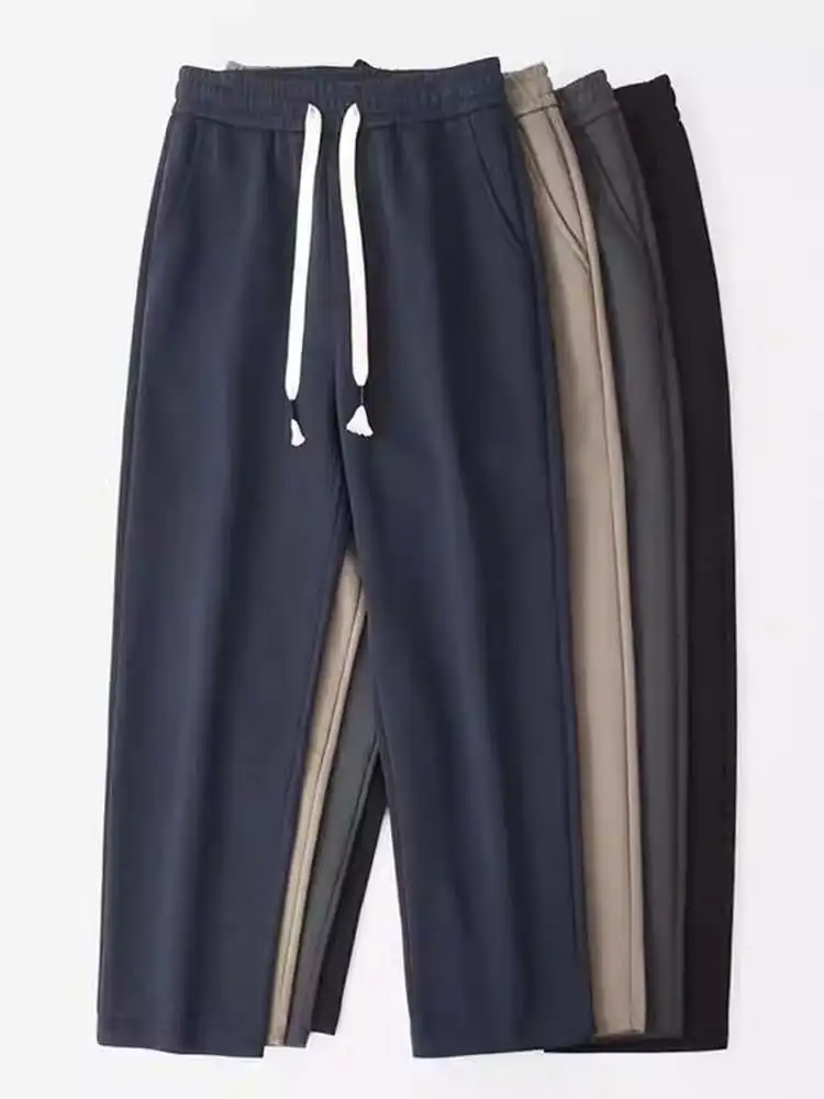 

Американские повседневные свободные трикотажные хлопковые брюки для мужчин, новые прямые широкие брюки на весну-осень, простые длинные брюки