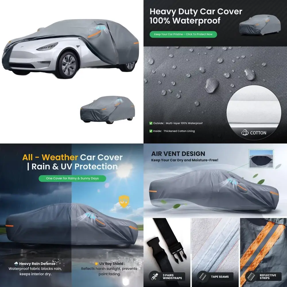

Breathable Vents Waterproof Car Cover for Model Y/Juniper (2020-2026) with Premium Cotton Liner, Zipper Door, UV Protection, Sun