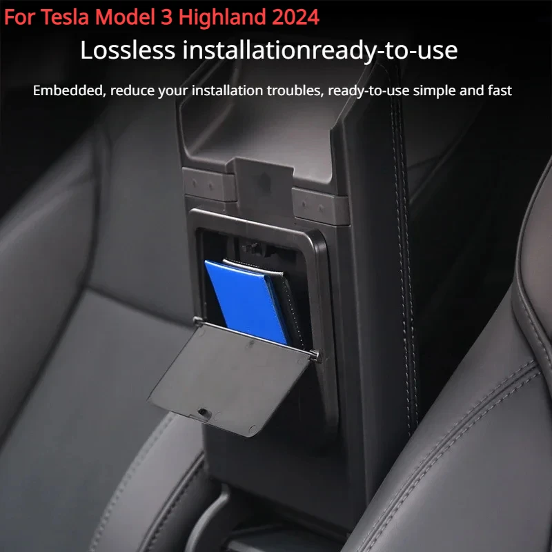 For Tesla Model 3 Highland 2024 Car Armrest Holder Box Center Console Organizer Armrest Hidden Storage Box Modeling Accessories