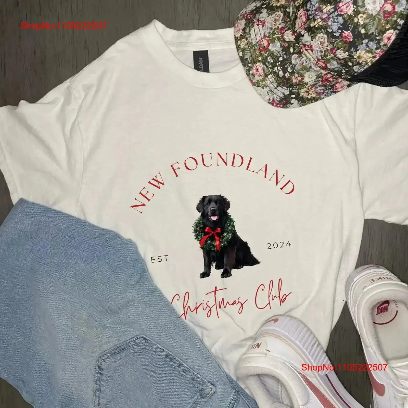

Newfoundland Christmas T Shirt Dog Lover Holiday Giant Fluffy 2024 Heavy Cotton White vintage Washed Stretched Casual Slightly