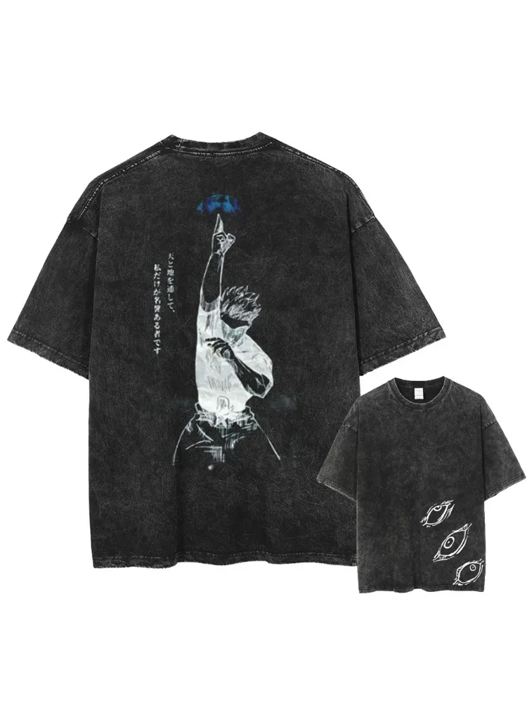 2026 Gojo Satoru Jujutsu Kaisen Anime Bedrucktes T-Shirt für Herren und Damen, gewaschenes T-Shirt, hochwertiges Vintage-Baumwoll-T-Shirt, Oberteile