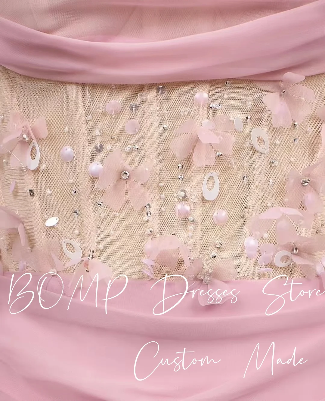 BOMP فستان رائع لحفلات الزفاف باللون الوردي للأطفال بدون أكتاف سترة طويلة مزين بثنيات من التل ثوب مسائي مخصص رداء De Mariée