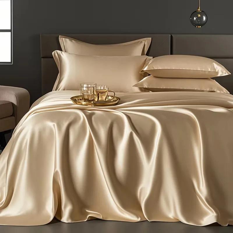 

19 Mm Silk Bedding Set - Sheet Pillowcase and Quilt Cover Mulberry Silk Luxury Smooth Bedding Set