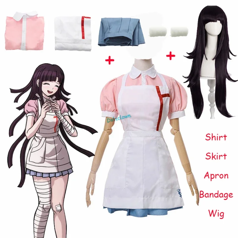 Danganronpa Mikan tsukiki cosplay outfit with wig anime Halloween despair ultimate nurse uniform maid costume full set for women