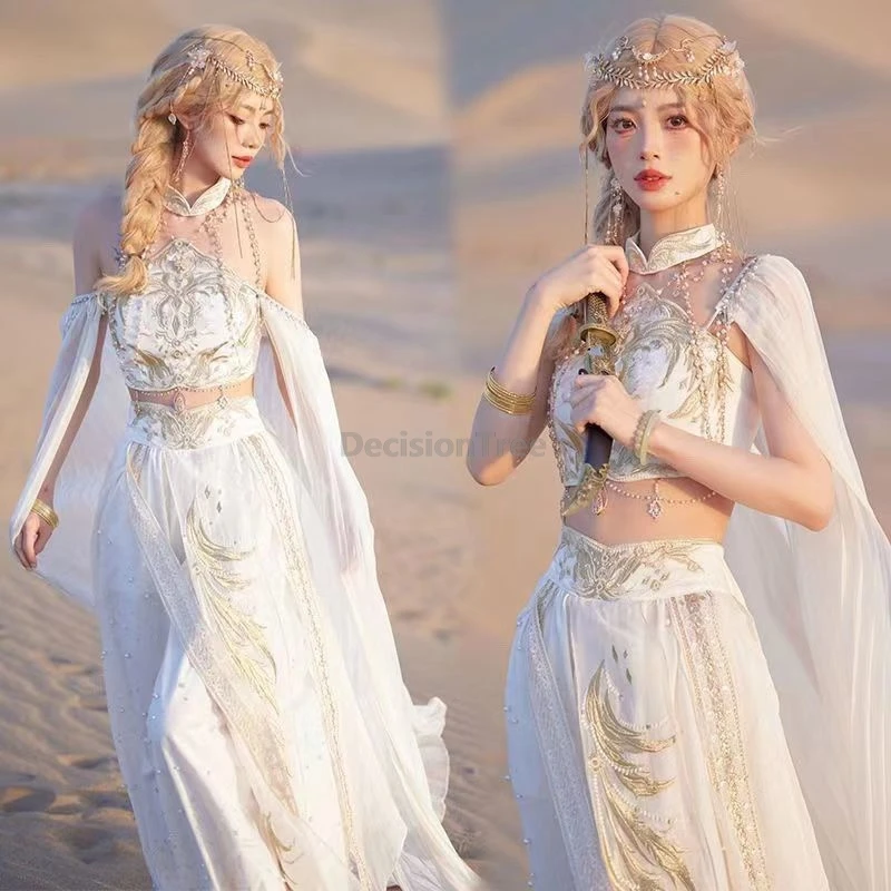 

2025 exotic dunhuang feitian dancing garment 8-piece set white elf fairy hanfu gorgeous exquisite embroidery ethnic style hanfu