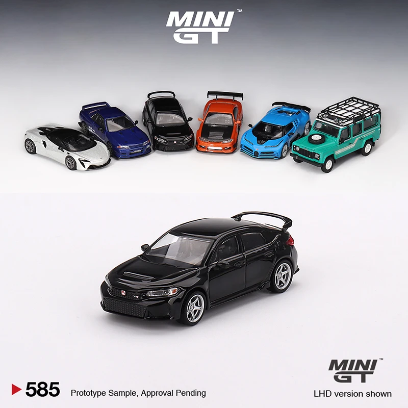 

MINIGT 1:64 Model Car Civic Type R Crystal 2023 W/ Advan GT Wheel #585 LHD Black Pearl