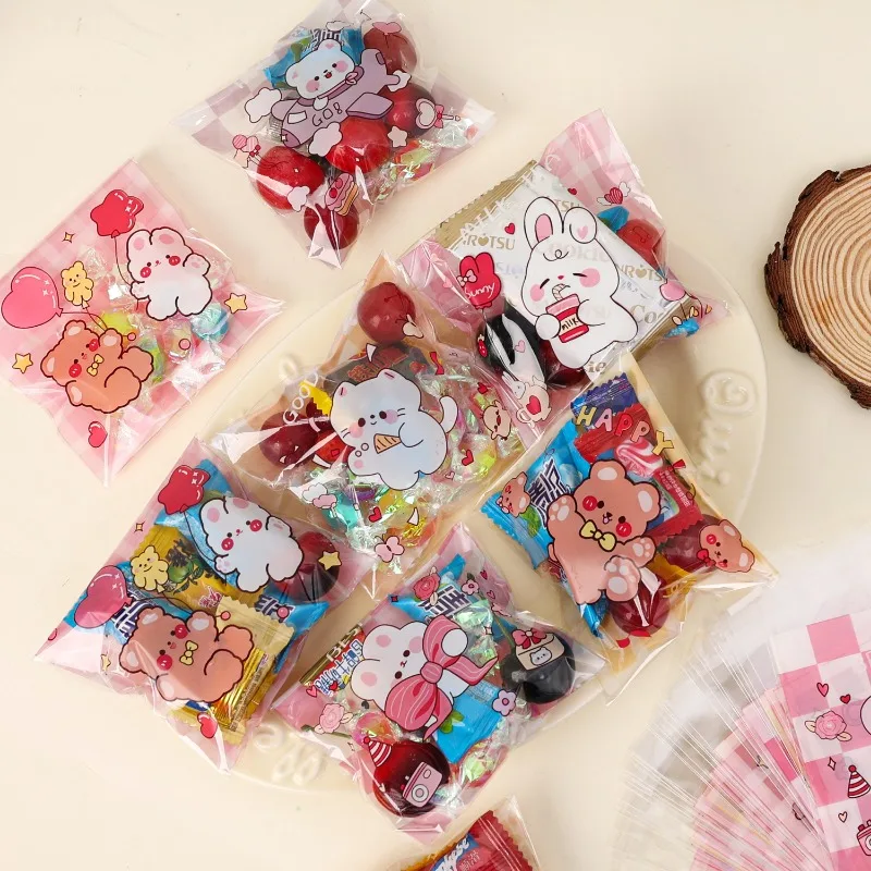 Cute Little Bear Self-sealing Bag Candy Bisuit Packaging Bags Cartoon Bunny Cellophane Treat Bags Opp Printed Bag Party Favors