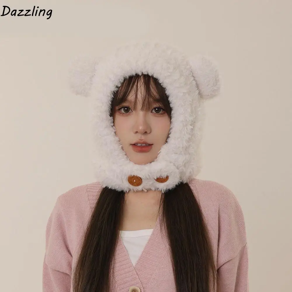 

Leisure Ear Protection Hat Bear Ears Hat Thickened Winter Cap Fluffy Hat All-match Cute Winter Plush Hat Cycling