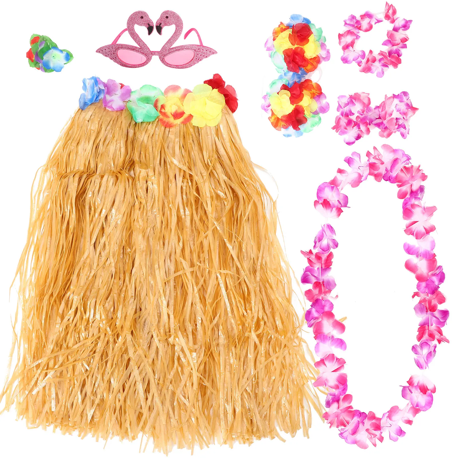 

1 set Garland LuauParty Hawaiian Leis Garland Luau Party Decorations Skirt Decor RaffiaTheme BeachHula Costume Accessories