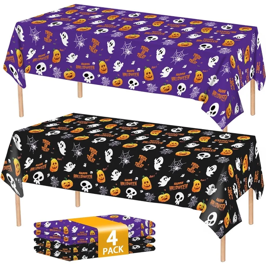 

4 упаковки скатерти на Хэллоуин, одноразовые покрытия для стола 54X108, украшения для Хэллоуина, декор для дня рождения, для жуткого водонепроницаемого Spi