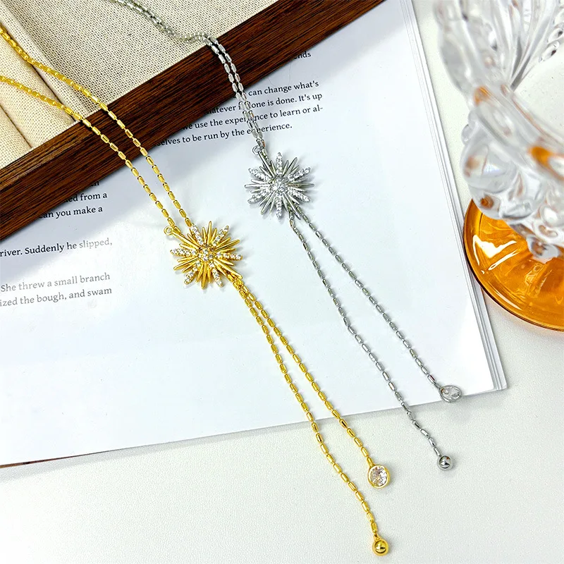 Schneeflocke Kristalle Anhänger Legierung Schlange Knochen Kette Frauen Licht Luxus High-end-Halsketten Schmuck – Detail 2