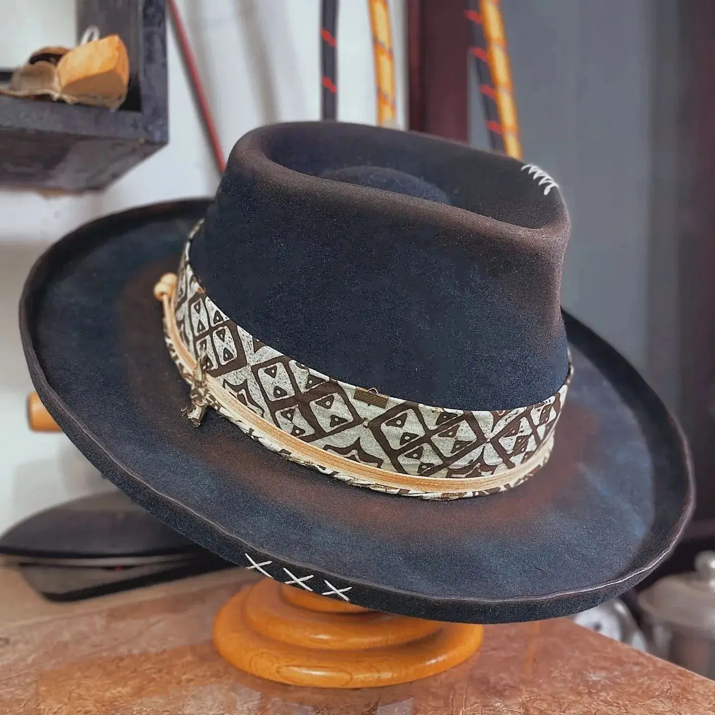 

Ribbon-Decorated Sheep Felt Hat, Vintage Distressed Style Sheep Felt Hat, Fashionable Baota Wool Felt Hat