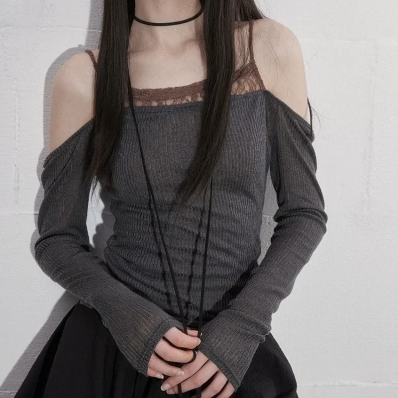 

Новый стиль с длинным рукавом, кружево, плотное, сладкое, пряное, чистое желание, большой вырез, вертикальный узор