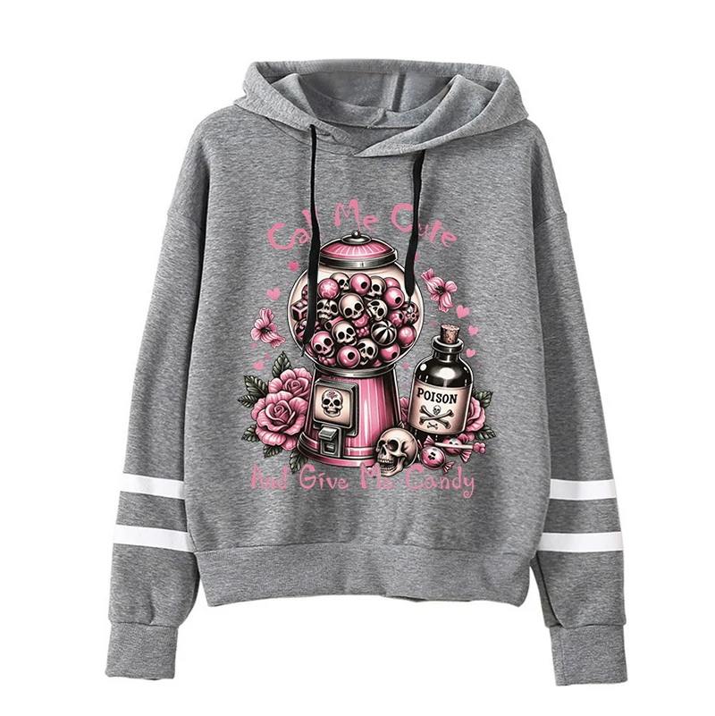 Women\'s Rose Skull Bubblegum Machine Print Hoodies Autumn Long Sleeve Hooded \