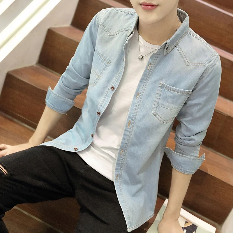 

Slim Fit Long Sve Denim irt Men's Spring Autumn Faion Outerwear Student Casual Classic Sle No Iron Treaent Cotton ...