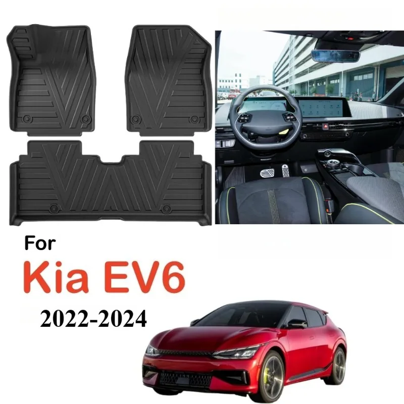 Tapetes de chão TPE para Kia EV6 2022-2024, proteção para todas as condições climáticas, forro de carga com almofada de encosto, conjunto completo LHD