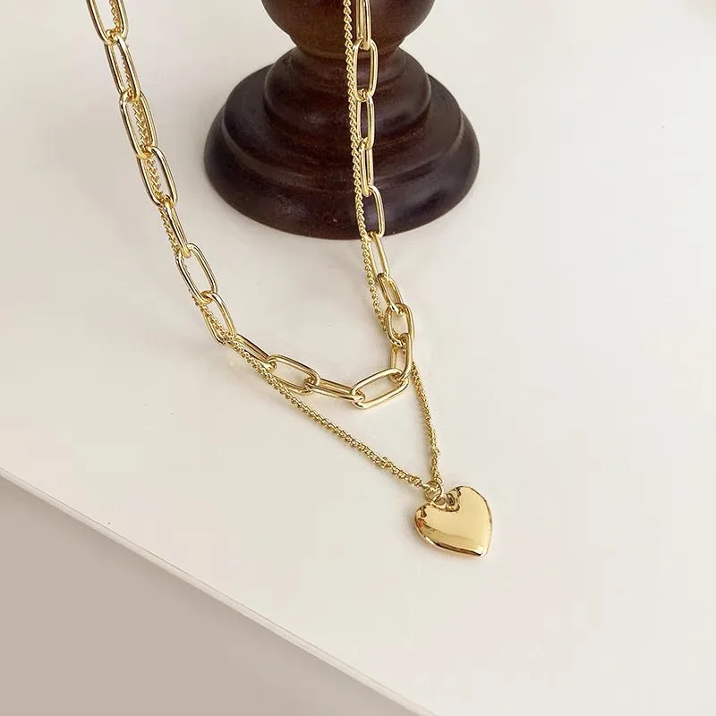 قلادات ذهبية على شكل قلب للنساء - سلسلة قابلة للتعديل - إكسسوار سترة من الفولاذ المقاوم للصدأ على شكل قلب مزدوج الطبقات #1