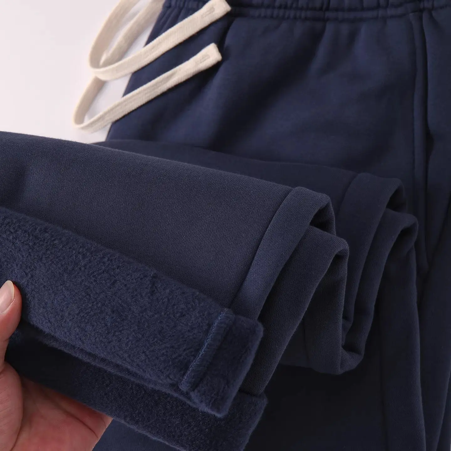 

Loose Fit Fce Lined Straight Leg Men's Casual Pants Navy Blue Anti-Static Inteated Fce Elastic Waist Autumn Winter Ne...