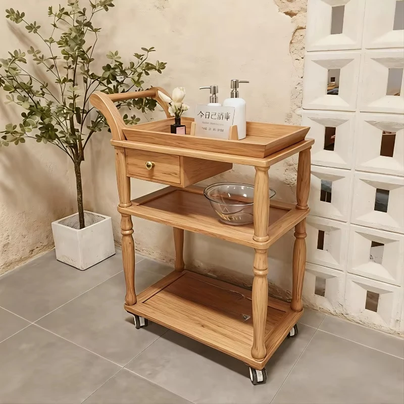 Multifunctional Wood Tool Cart 4 Wheels Traditional Design for Commercial Use Nail Art Beauty Salons Specialized for Nail