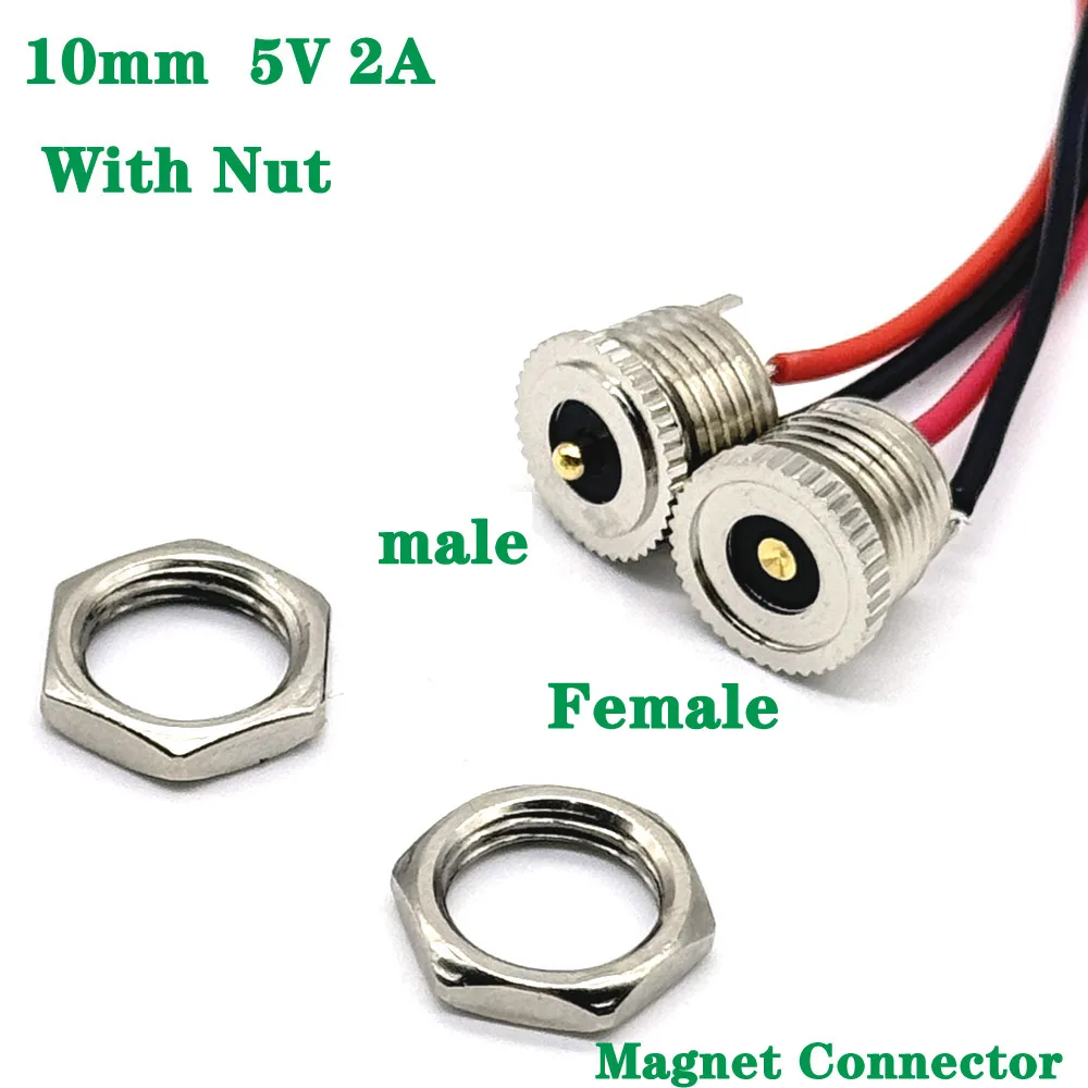 

50sets 10mm waterproof DC Magnet Pogo Pin Connector DC Power Jack Socket Female male Panel Mount Connector Metal With Nut