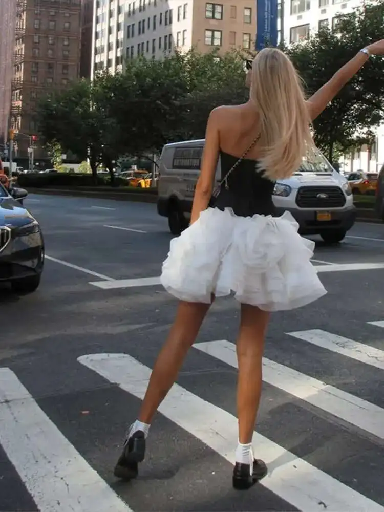 Fashion Wer Set Women Strapless Fish Bone Tank High Waist A-E Mini Skirt Female Sets 2025 Spring Summer Lady Suit