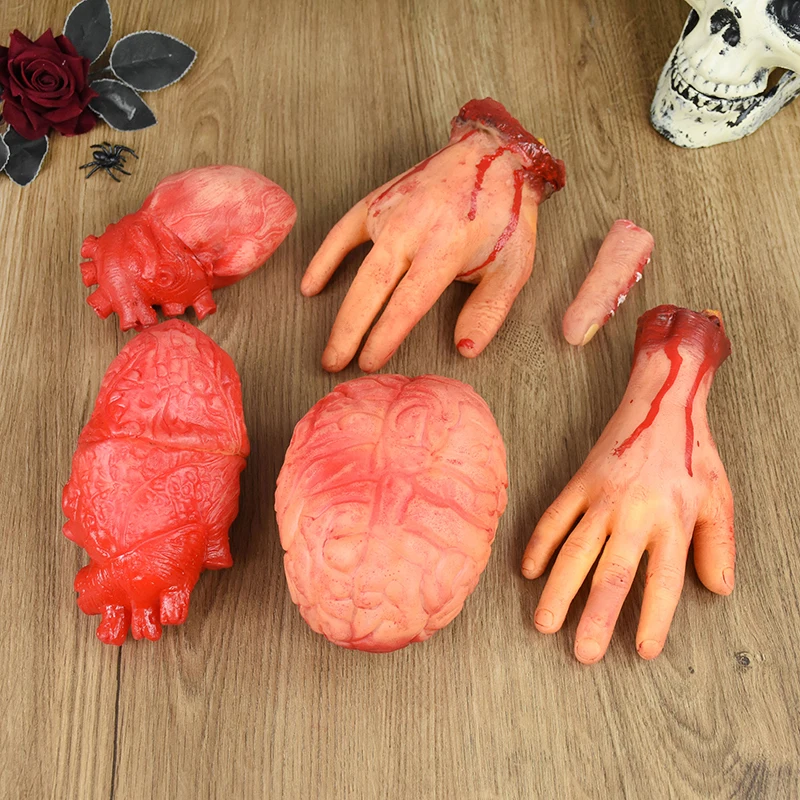 Halloween Horror Props Scary Fake Hand Finger Leg Foot Brain Heart Prank Party Prop Haunted House Halloween Party Decor Supply