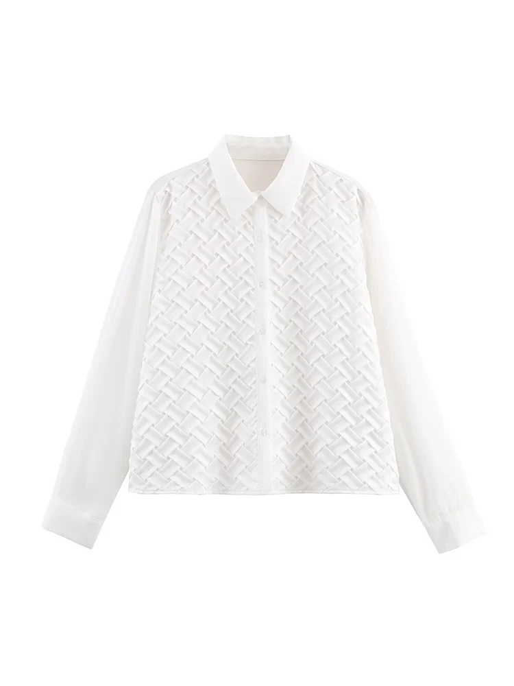 

New European-style women's fashion, versatile and elegant solid-color long-sleeved shirt with a lapel collar.