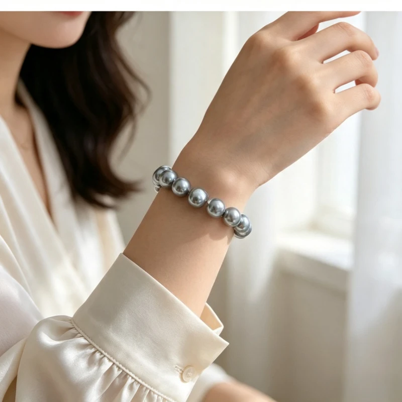 New 925 Sterling Silver Natural 7.5inch 8-9mm Pearl Bracelet for Women