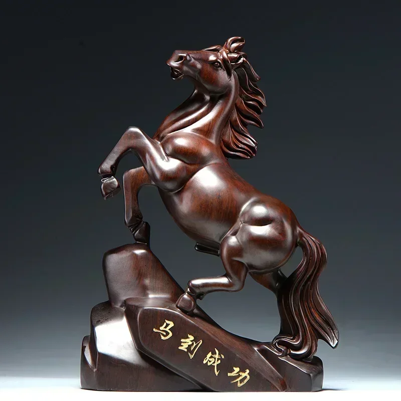 Ebony Wood Carving Horse Ornaments Hand Carved Crafts Home Decoration Office Trojan Horse Fengshui Decore Housewarming Gifts