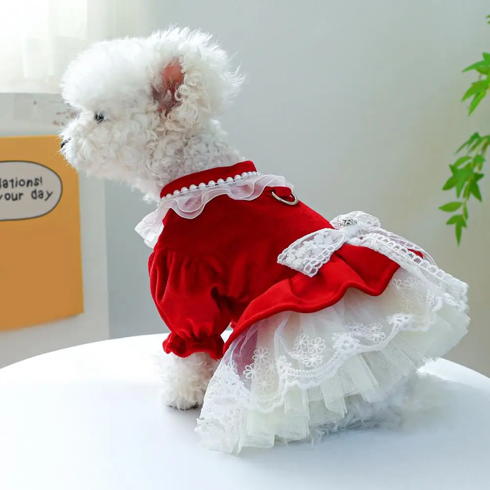 Hand Wash Recommended Pet Dress Charming Dog Princess Dress with Bow Tie Lace Trim Breathable Mesh for Small for Breathable