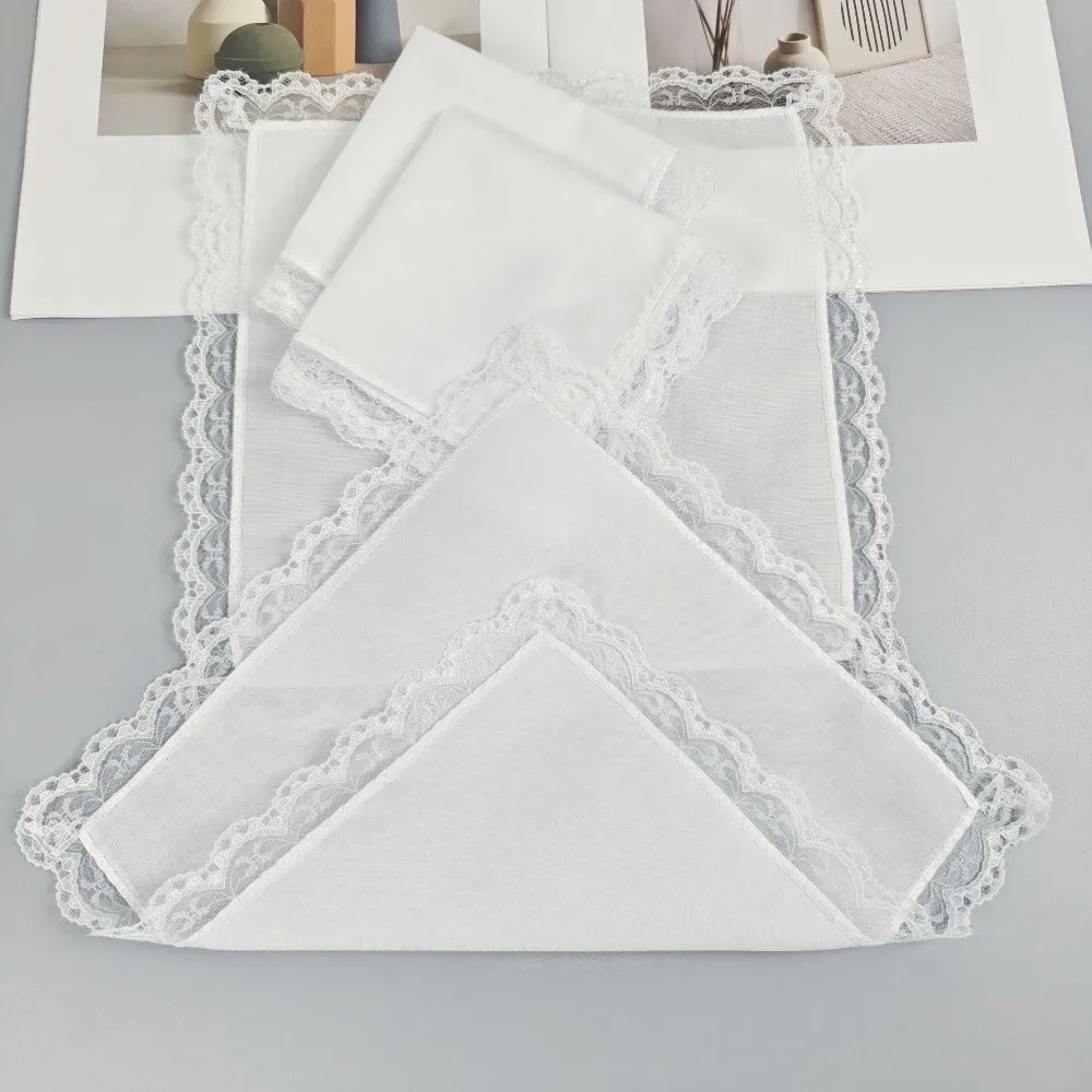 6Pcs Elegant Pure White Lace Handkerchief Thin Small Size Wedding Handkerchief Handmade DIY Small Square Towel